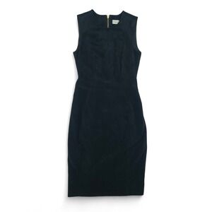 Calvin Klein Black Faux Suede Sheath Dress Size 2 Exposed Zip Career EUC